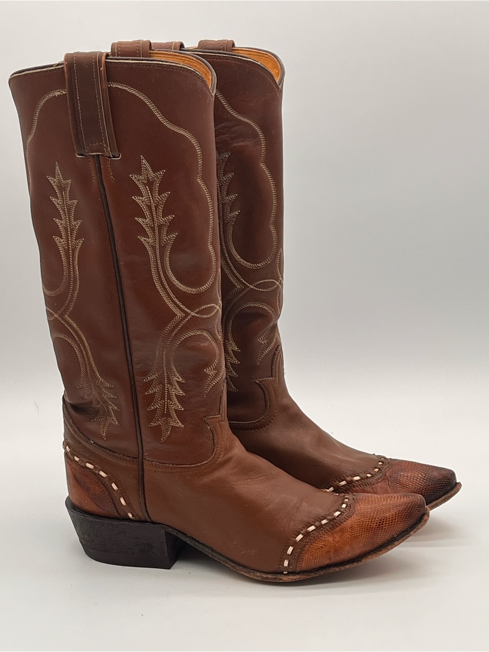 Vintage Tony Lama Brown Leather Western Boots Cowboy Size 4.5 Women's Mid-Calf